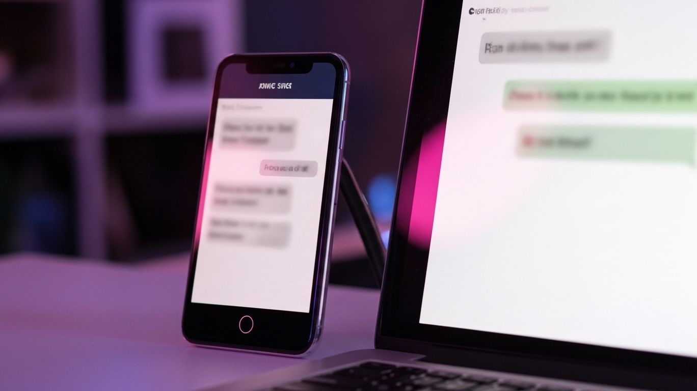 How does adult sex chat work – illustration of private online chat with laptop and smartphone, digital intimacy and secure online communication.