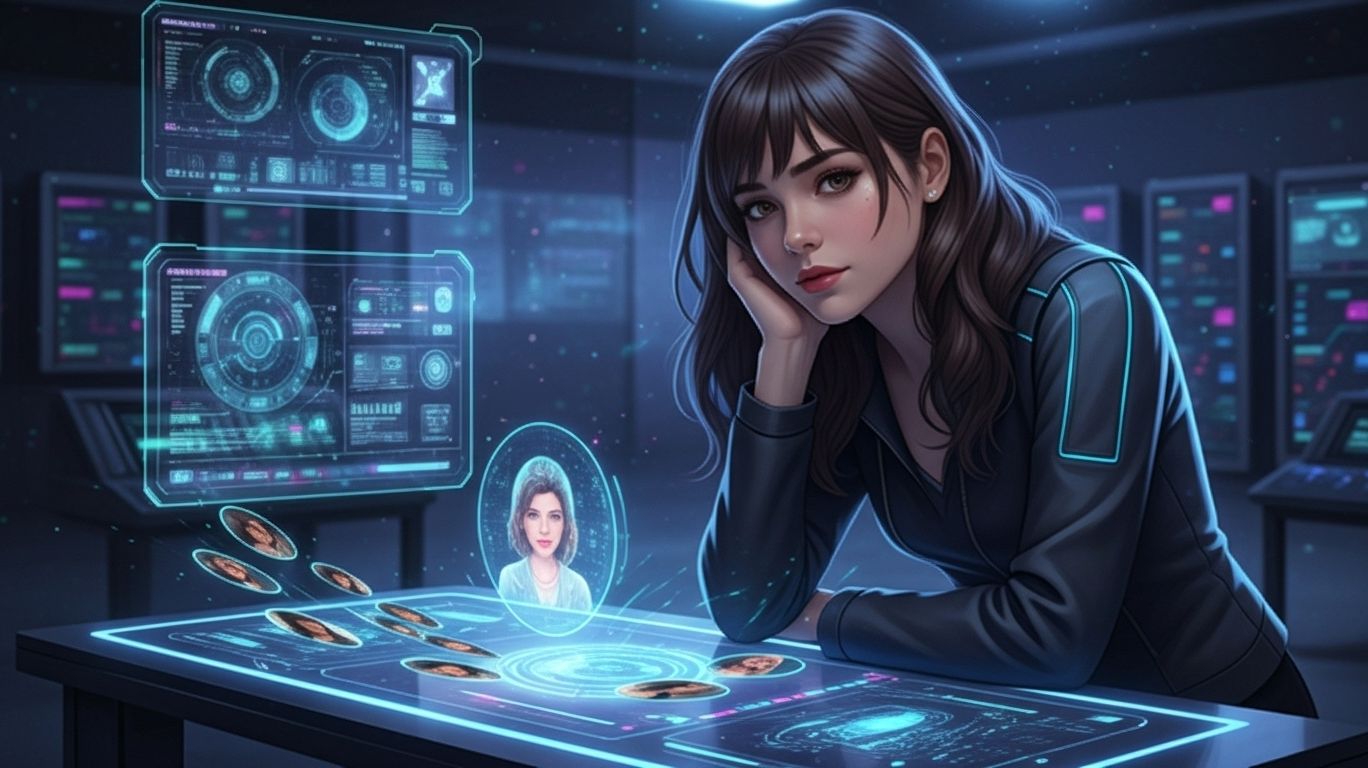 Futuristic concept art of a person interacting with a holographic nsfw ai chatbot, symbolizing digital companionship, intimacy, and creativity in modern AI technology.