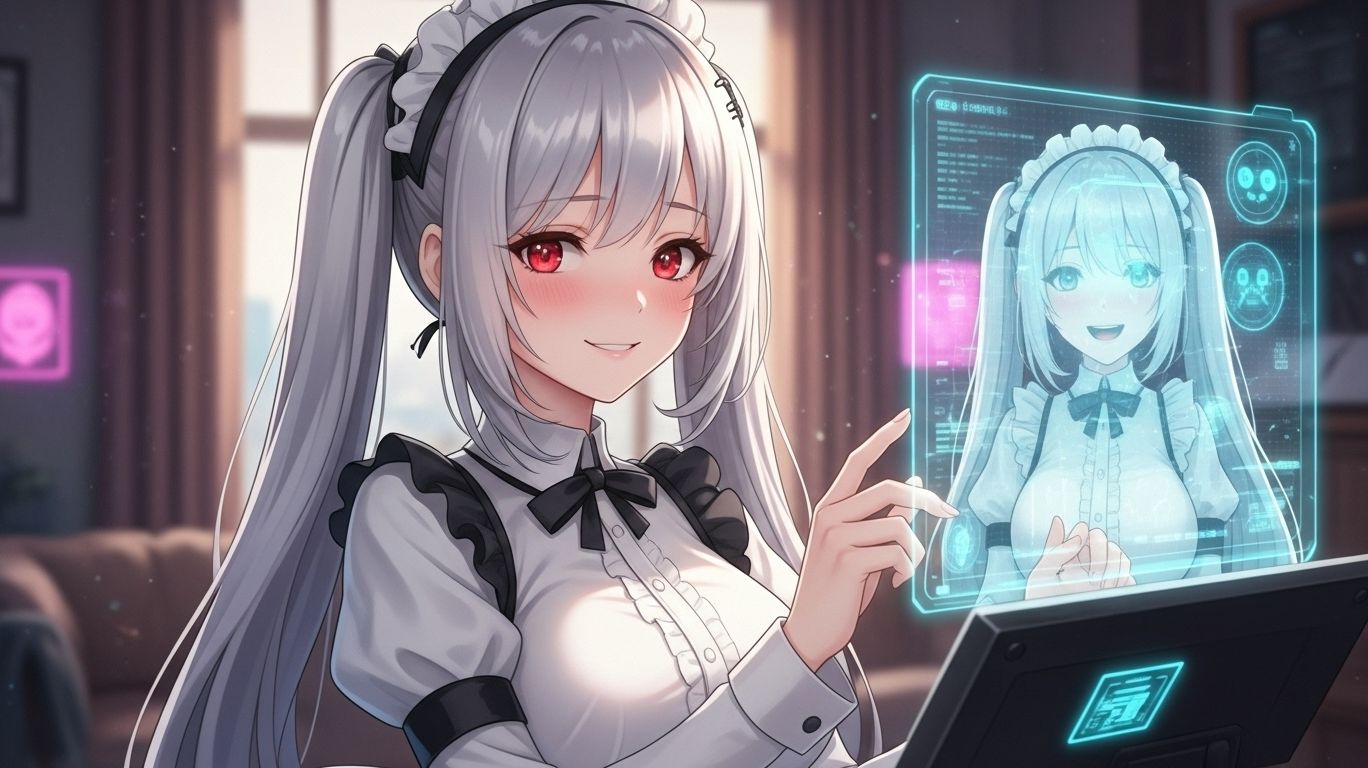 A person chatting with a warm, expressive AI companion on a glowing screen, representing the creative and romantic connection offered by nsfw chat ai.