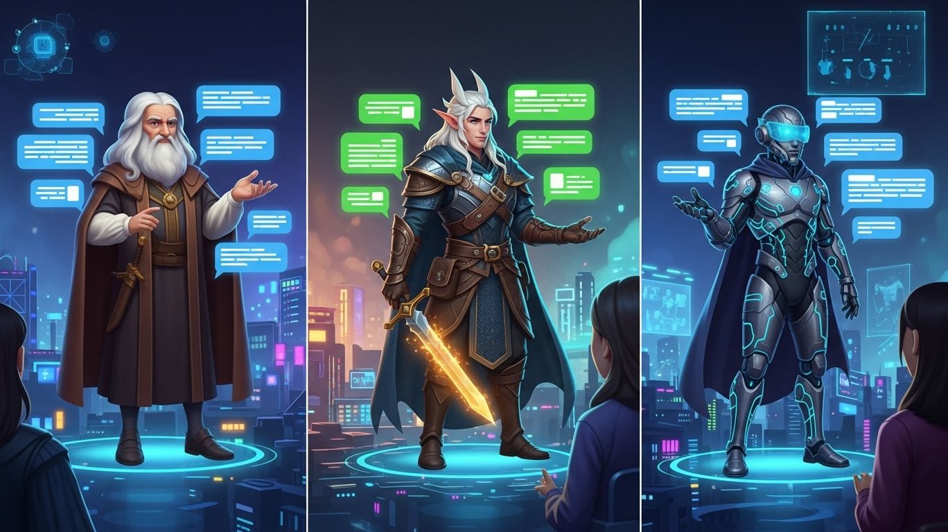 AI chat character platform with diverse virtual avatars including historical, fantasy, and futuristic figures, showing why ai chat characters are popular for immersive online experiences.