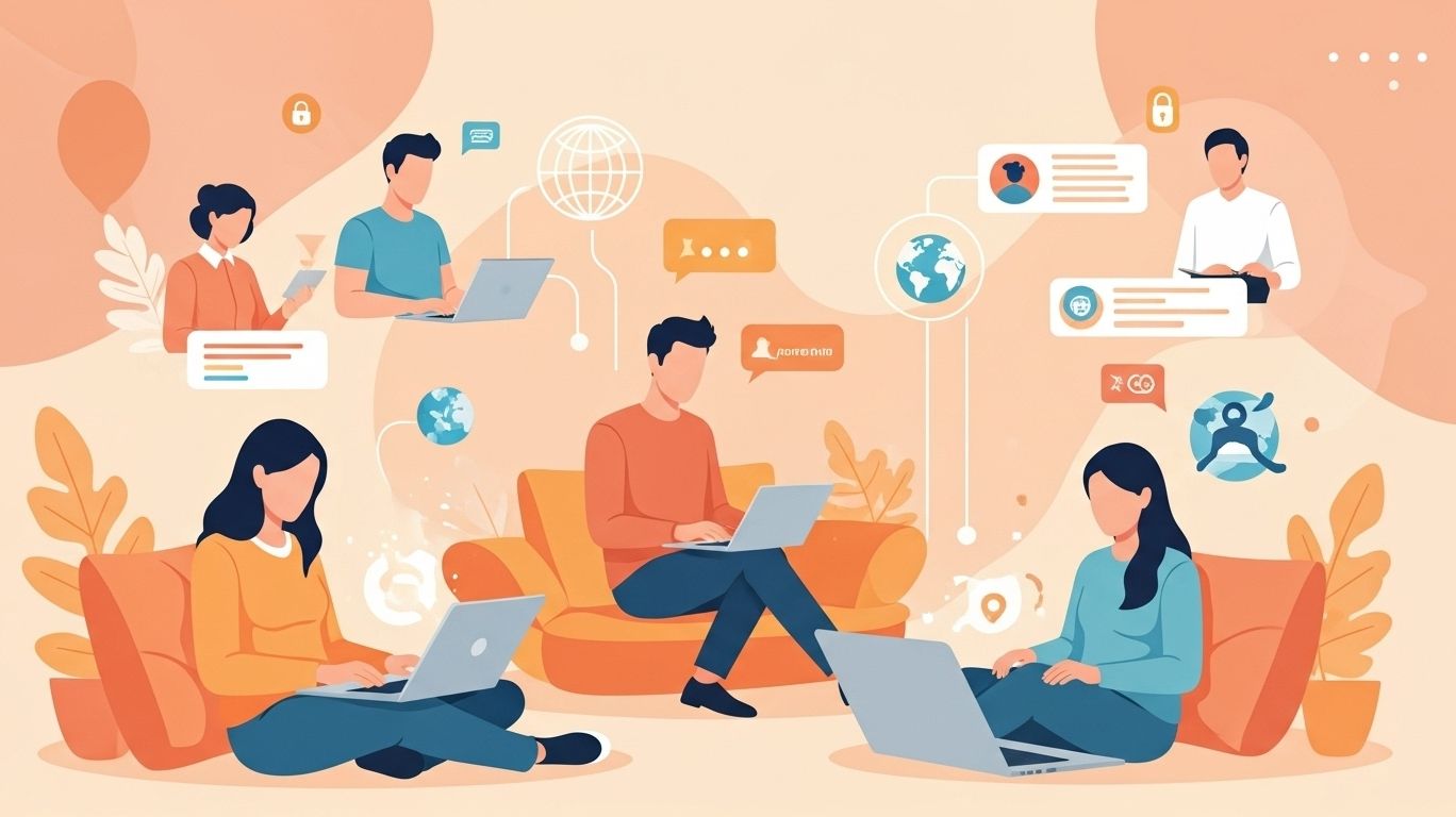 People enjoying anonymous conversations in adult chat rooms online, highlighting instant access, safe chatting, and global connections.