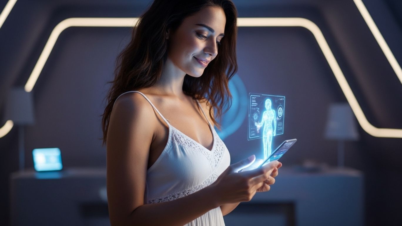 A realistic AI avatar chatting with a user through a glowing digital interface, symbolizing how ai chat porn blends technology and emotional connection for personalized and intimate virtual experiences.