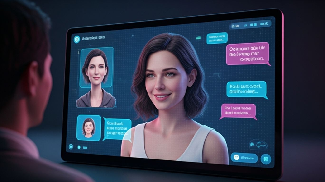 Realistic futuristic AI chat interface showing expressive virtual avatar representing advanced personality interaction — highlighting how ai chat porn focuses on emotional, customizable conversations and lifelike connection between user and AI.