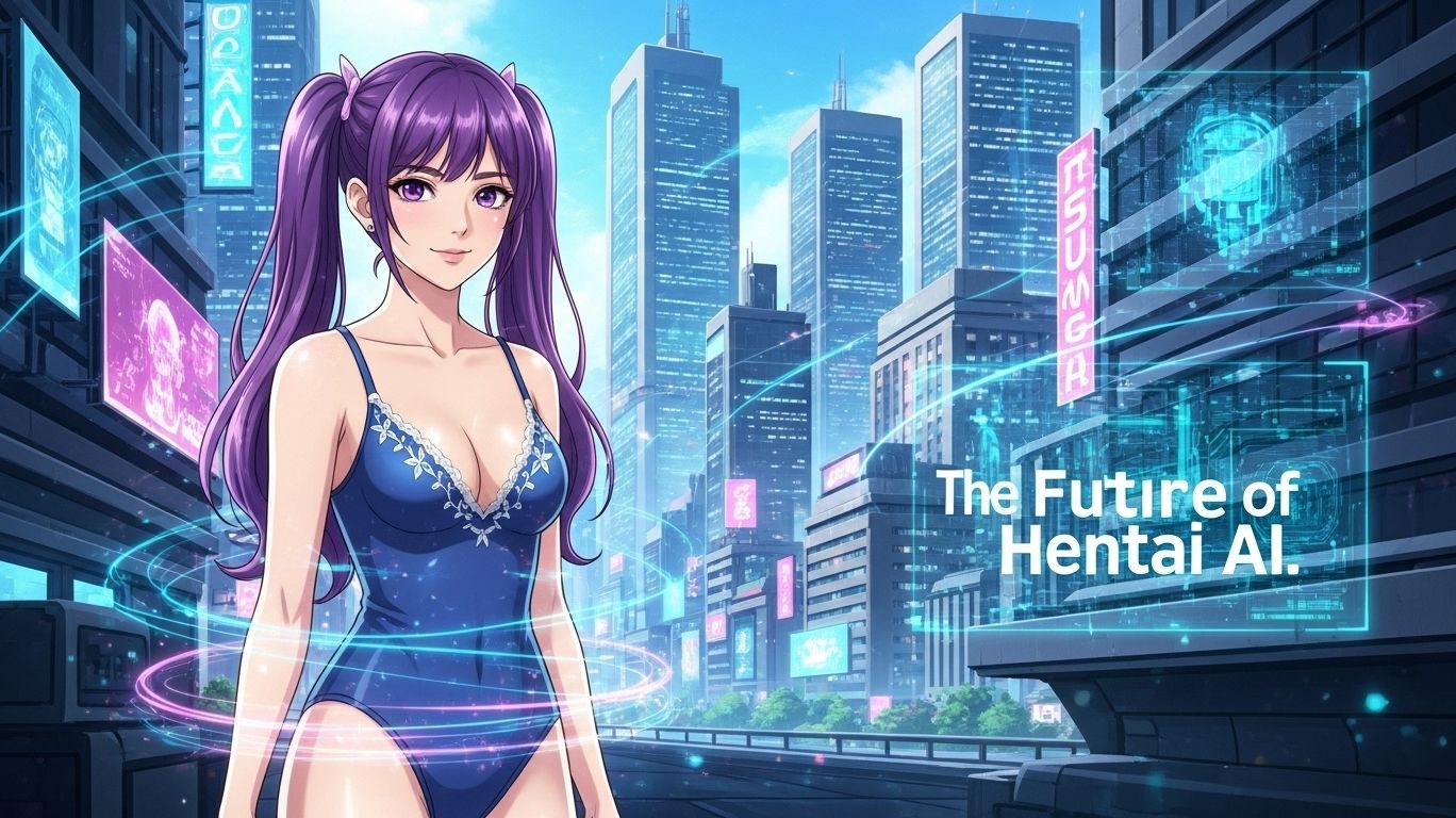 Futuristic anime-style digital artwork showing the future of hentai ai, blending artificial intelligence innovation with immersive and personalized anime-inspired experiences.
