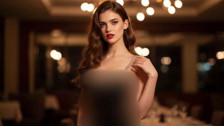 Elegant woman in a softly lit modern setting, symbolizing confidence, openness, and self-expression, representing the concept of uncensored AI and authentic dialogue