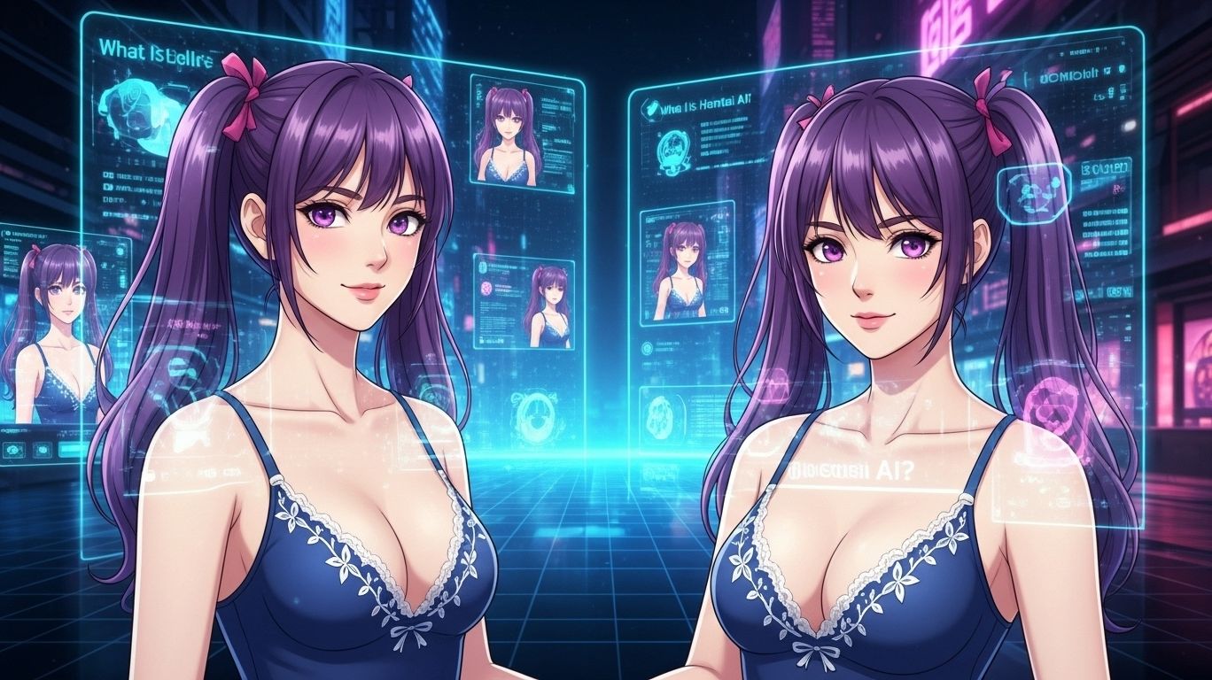 Futuristic anime-style digital illustration showing the concept of hentai ai — a blend of artificial intelligence and anime creativity for interactive, customizable experiences.