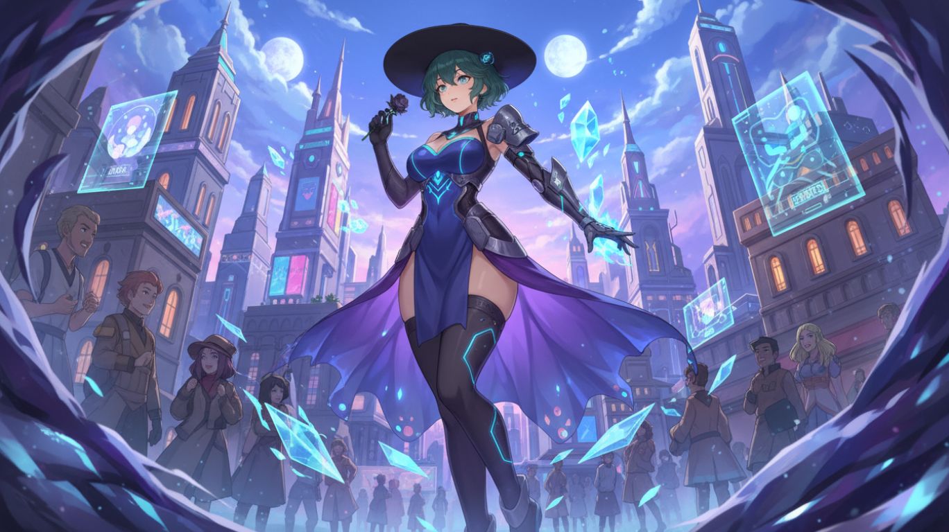AI futa anime art showcasing a futuristic fantasy character in vibrant digital illustration, highlighting creativity, technology, and inclusivity in AI-generated artwork