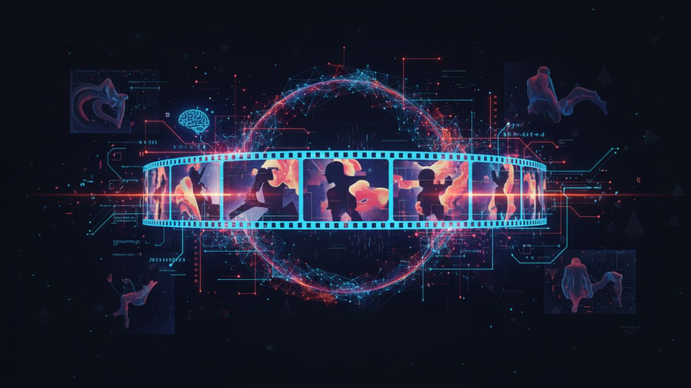 Abstract digital illustration symbolizing AI porn GIFs with futuristic neon animation, showcasing the rise of AI-generated adult content in GIF format.