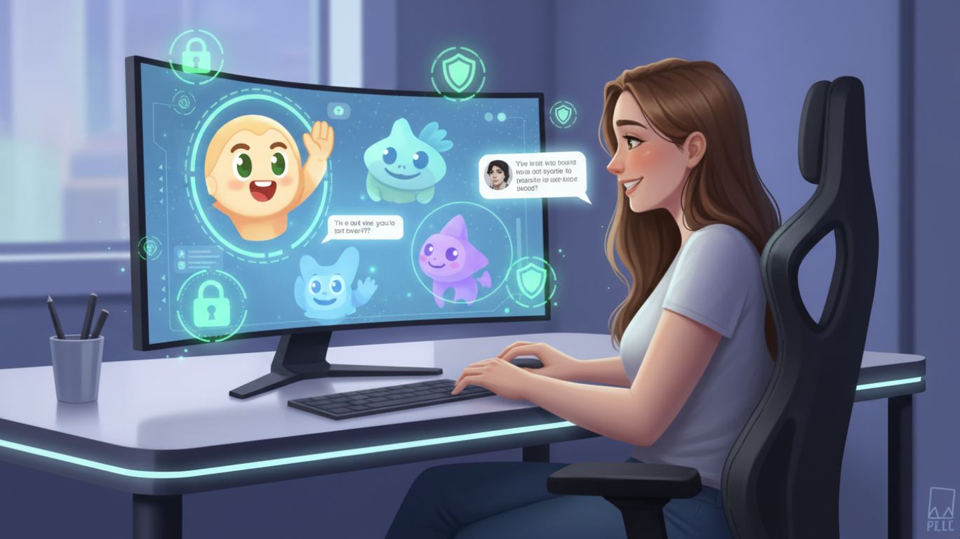 User engaging with AI characters in a secure and private chat environment, highlighting enhanced security features and safe conversations, emphasizing the ability to talk to AI characters safely and privately.