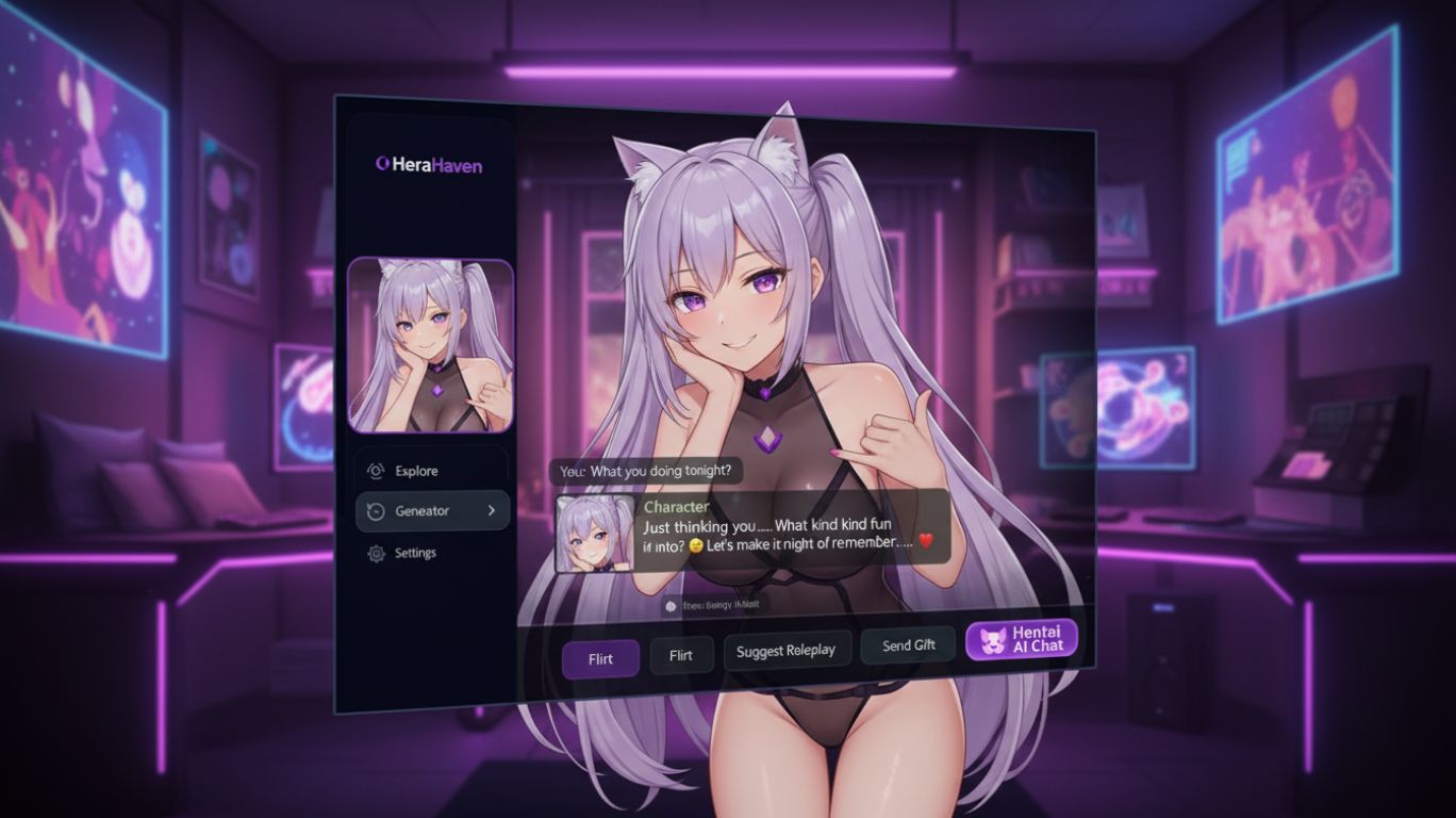 Anime-style virtual AI girlfriend engaging in a chat, showcasing the immersive experience of hentai AI chat and anime-inspired fantasies.