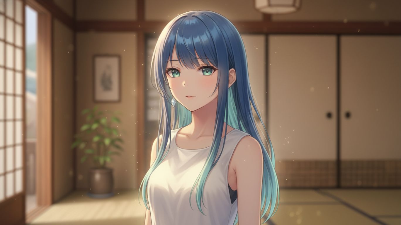 Ichika, the quiet and thoughtful protagonist of Leo/need, standing calmly with a soft glowing aura representing hidden courage and inner strength — ichicka character portrait.