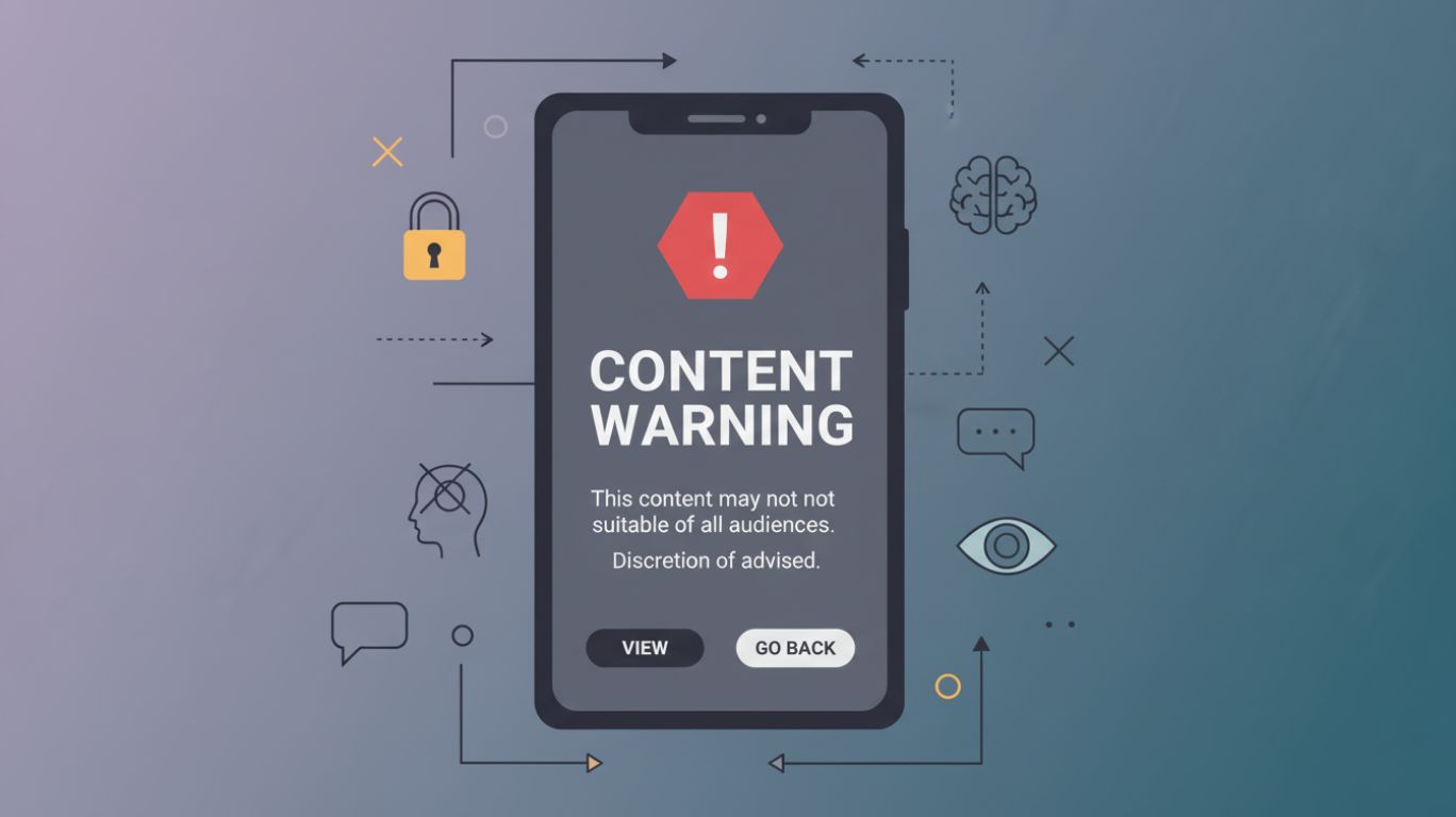 Educational illustration summarizing the nsfw definition, highlighting content warnings, digital awareness, and responsible viewing of sensitive or inappropriate online material.