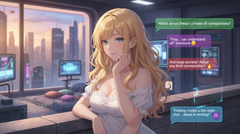 anime character with blonde hair sitting on a window ledge in front of a city skyline having ai sext