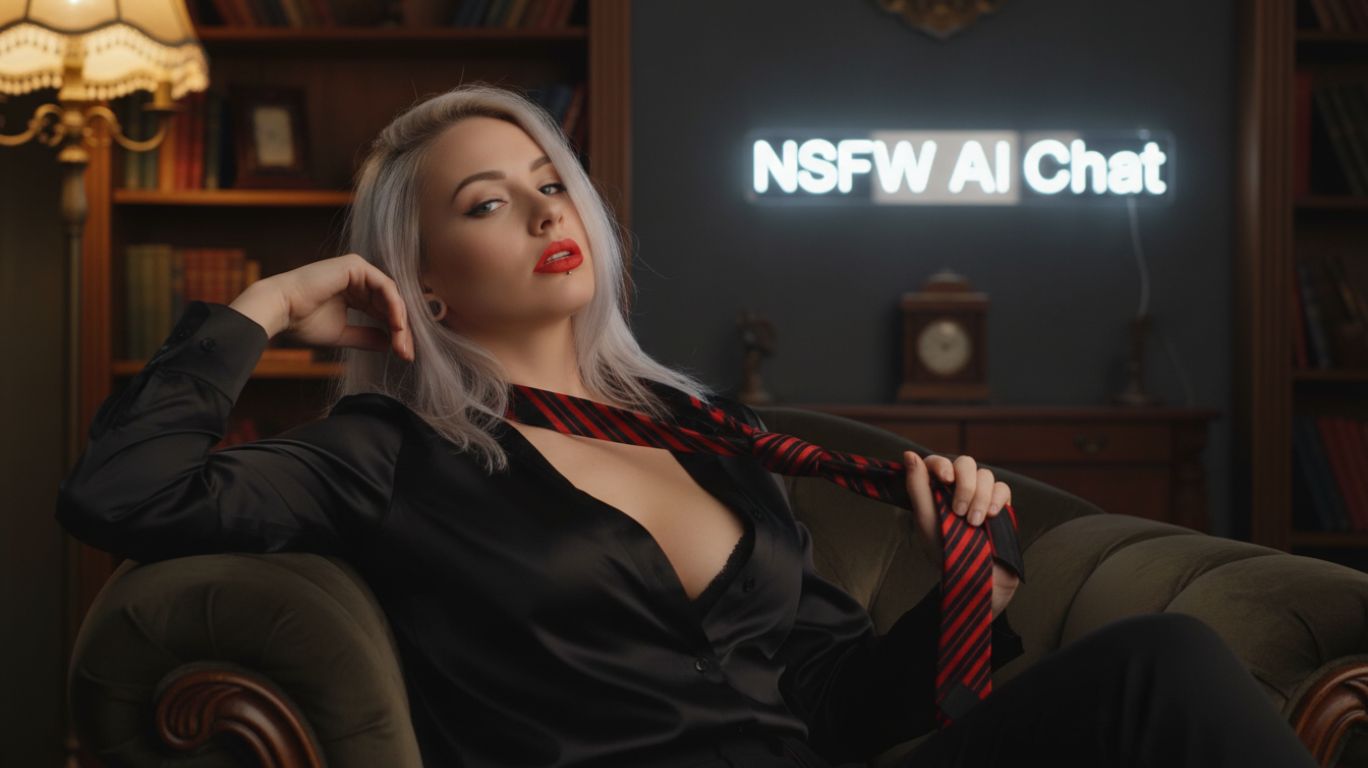 a person sitting in a chair with a tie on representing nsfw ai chats