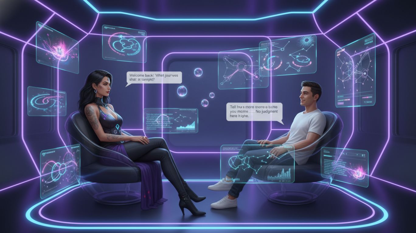 AI sex chatbot providing a safe and personalized virtual conversation experience, helping users explore desires, roleplay, and build confidence in a supportive digital environment.