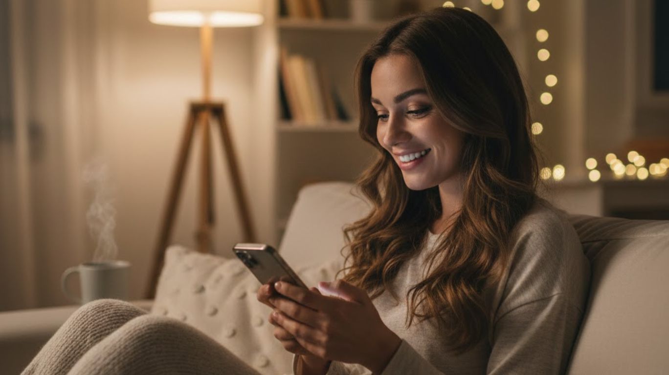 Dirty chat illustration showing a person confidently engaging in playful and intimate messaging, building connection and comfort in relationships.