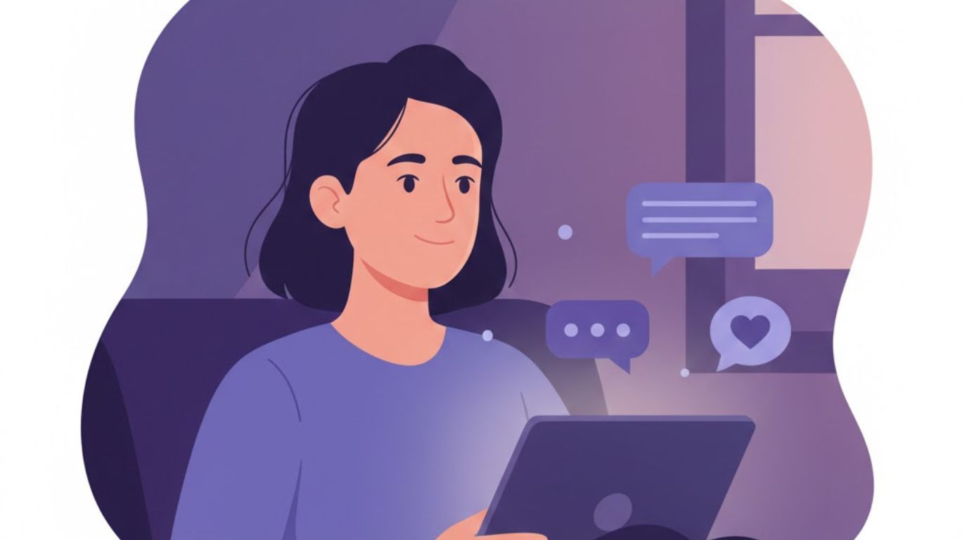 nsfw ai chat bot concept image showing a private, judgment-free AI chat interface with a relaxed user, symbolizing safe and personalized adult AI conversations