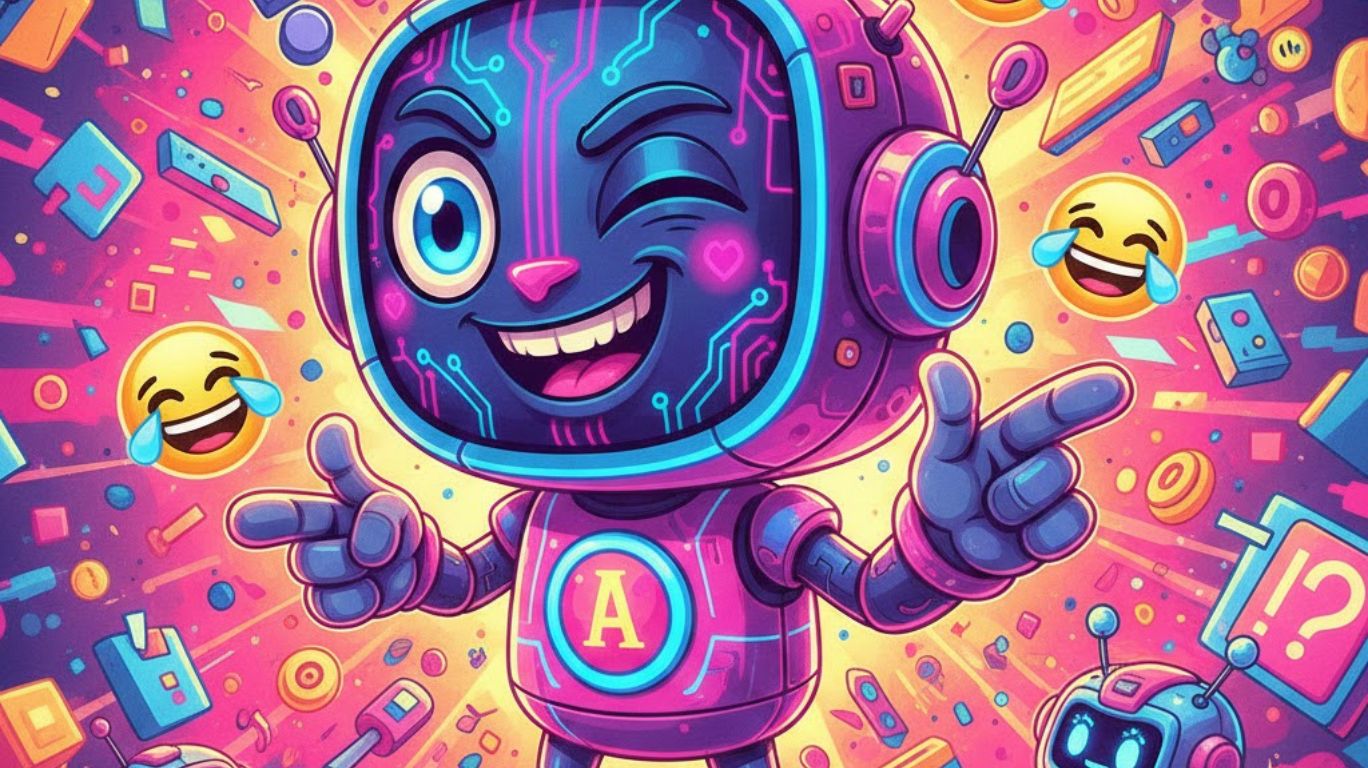 freaky ai illustration highlighting a bold, humorous, and unpredictable AI personality in a colorful and playful digital style