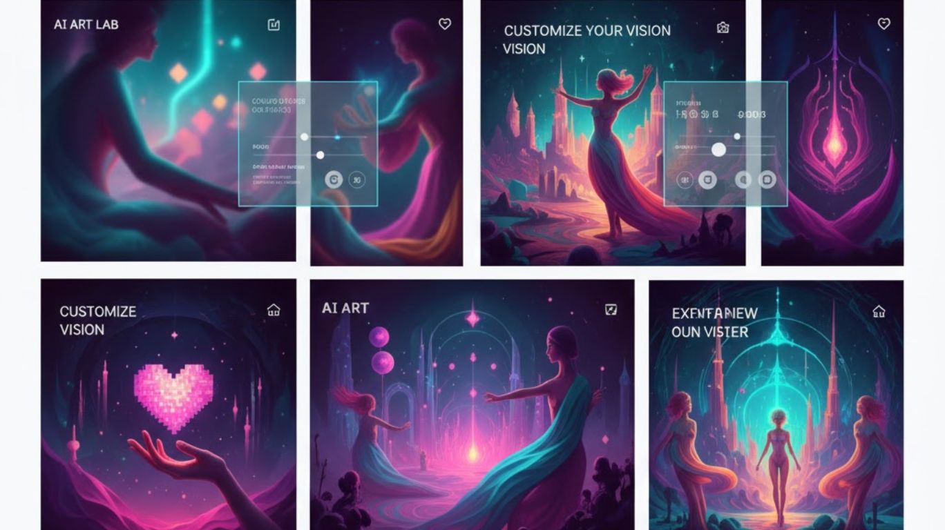 AI art porn illustration highlighting creative expression, privacy, and customization, showing diverse digital styles and imaginative adult-themed artwork for an educational blog.