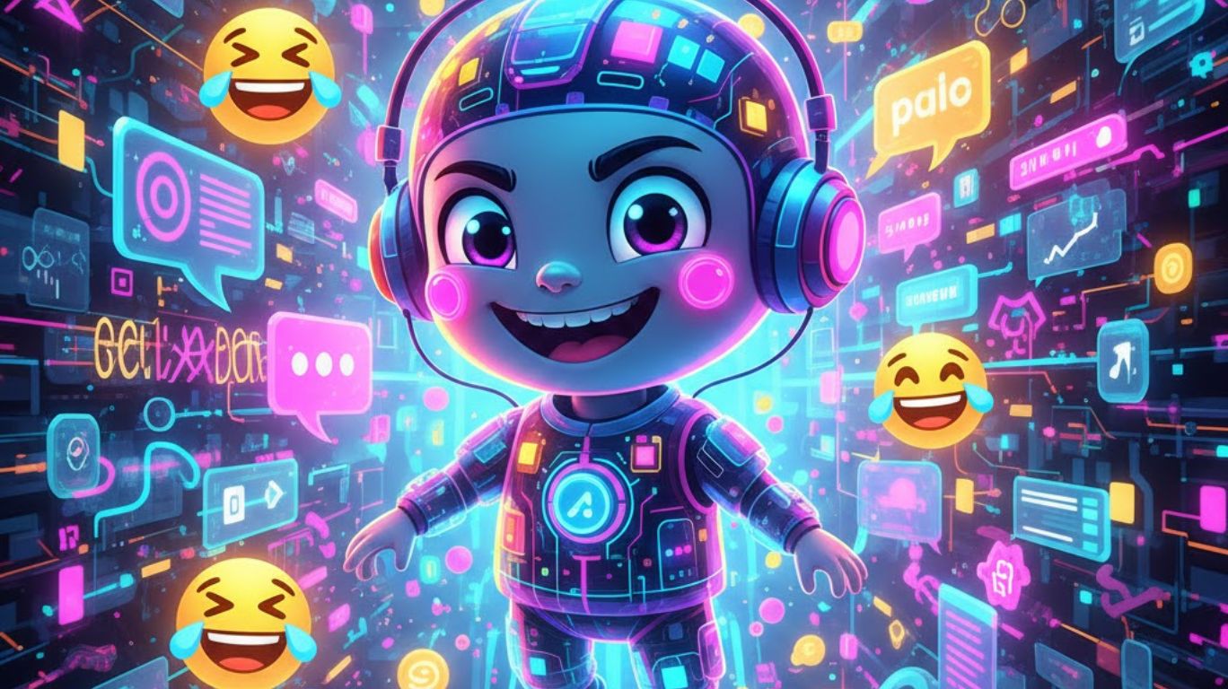 freaky ai chatbot illustration showing a playful, quirky artificial intelligence designed for funny and entertaining conversations