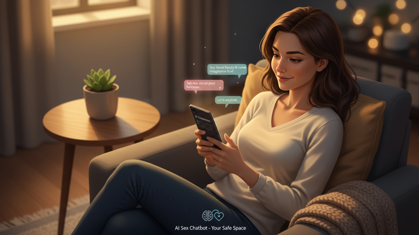 Person interacting with an AI sex chatbot on a laptop, illustrating safe, supportive, and imaginative digital intimacy for a blog field image.