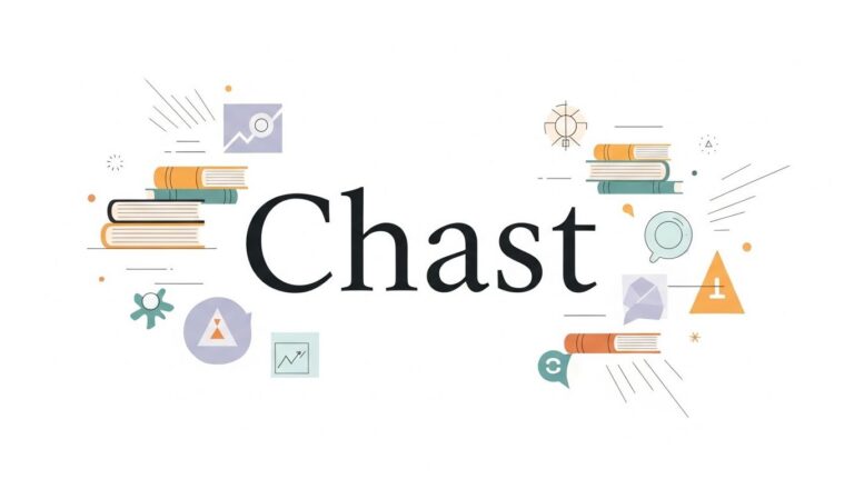 Illustration explaining the meaning and usage of the word 'Chast' with elegant typography, educational elements, and a minimalist background for blog featured image.
