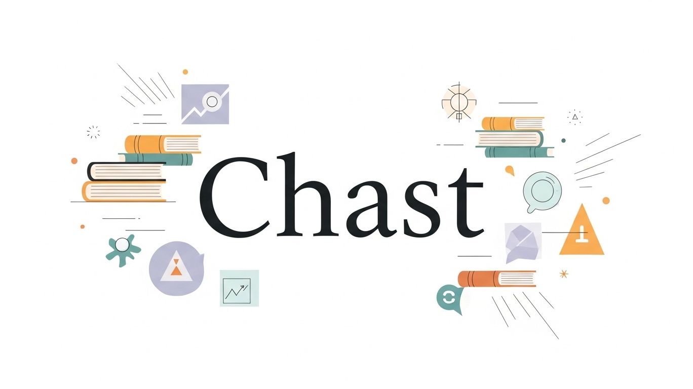 Illustration explaining the meaning and usage of the word 'Chast' with elegant typography, educational elements, and a minimalist background for blog featured image.