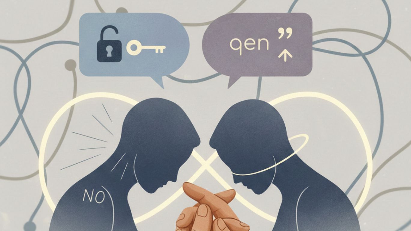 Illustration representing the CNC sex term, showing a consensual sexual roleplay scenario in an abstract and respectful way, highlighting mutual trust and boundaries, suitable for educational content.