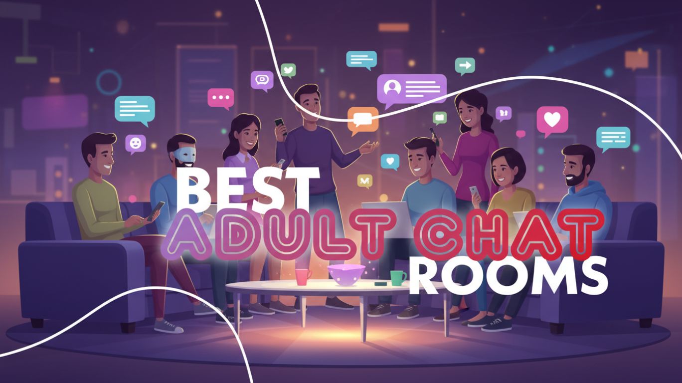 Digital illustration of adults interacting in a free adult chat room, highlighting safe and casual online conversation, connection, and social engagement. Perfect visual for adults seeking online chat spaces.