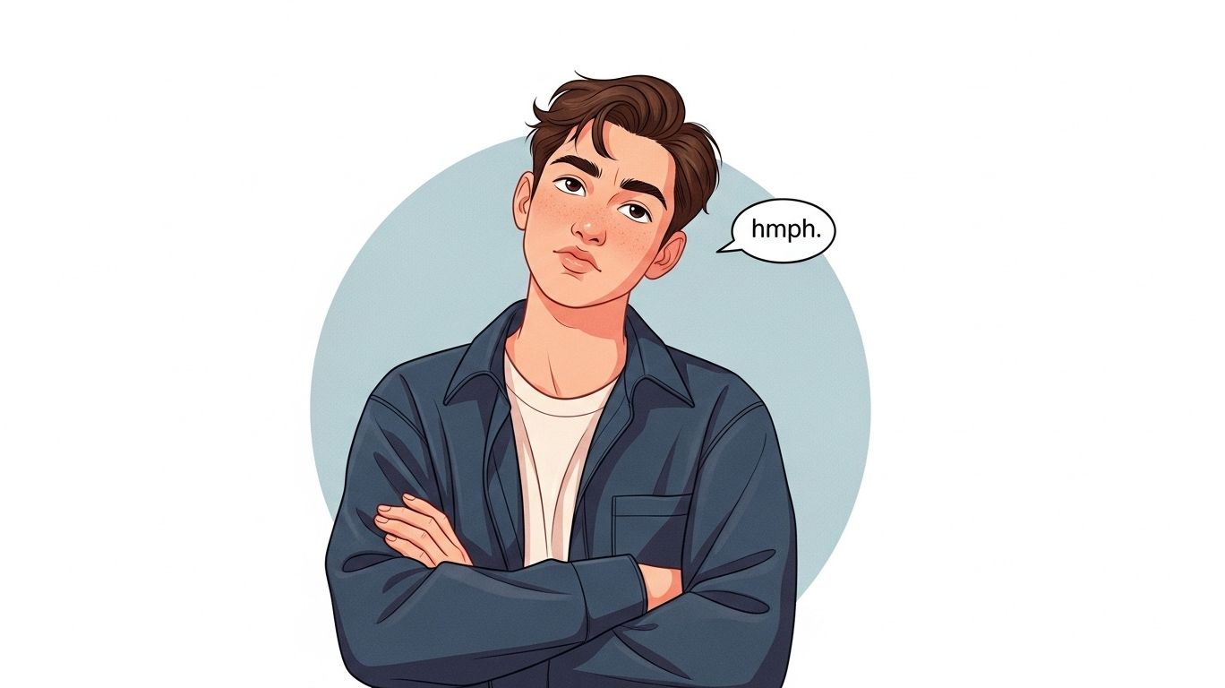 "Young adult with a subtle 'hmph' expression showing mild irritation and playful teasing, illustrating the hmph meaning