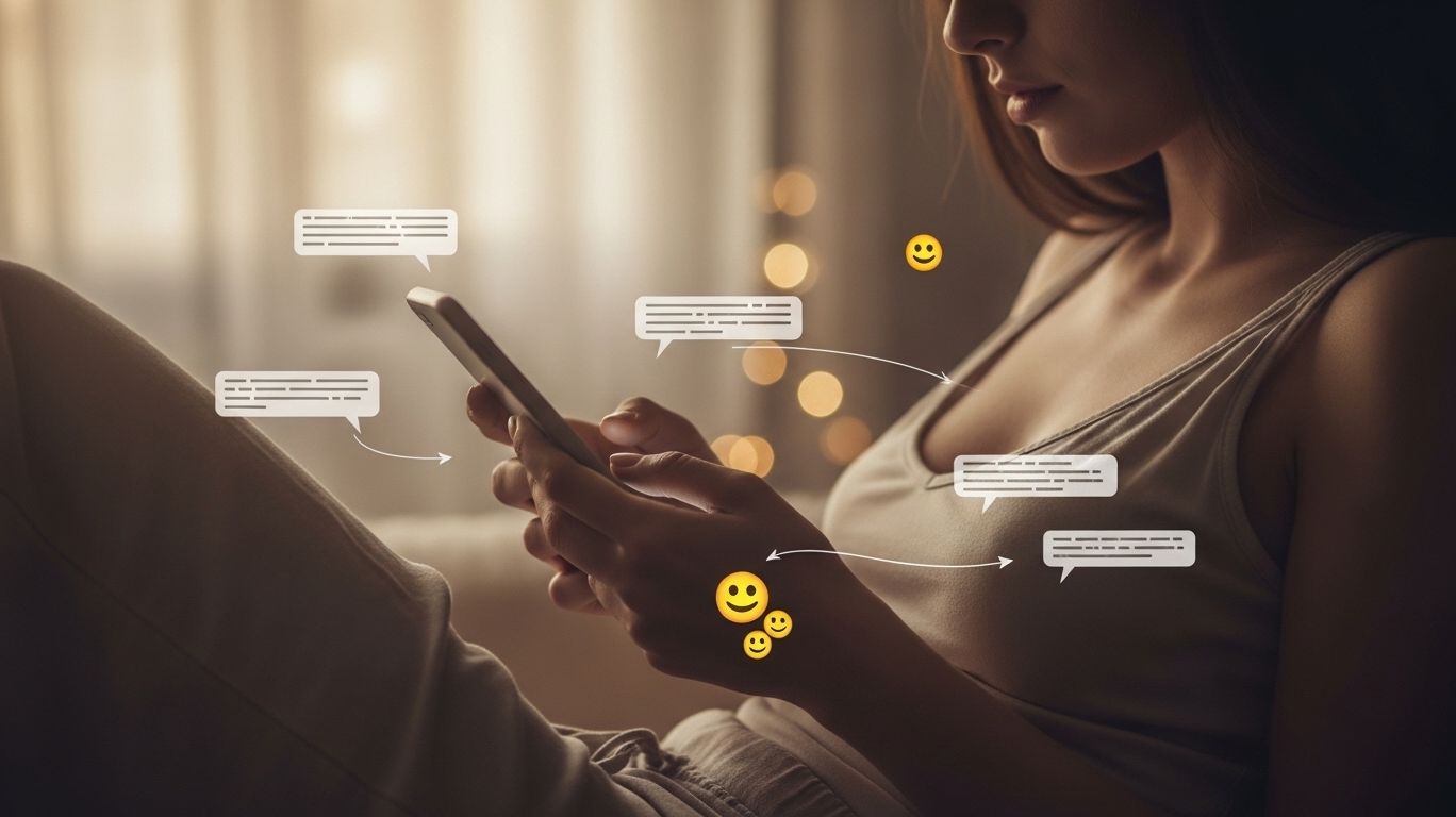 Person thoughtfully texting on a smartphone, symbolizing trust, respect, and emotional security while communicating with a sexting companion in a safe and mature way.