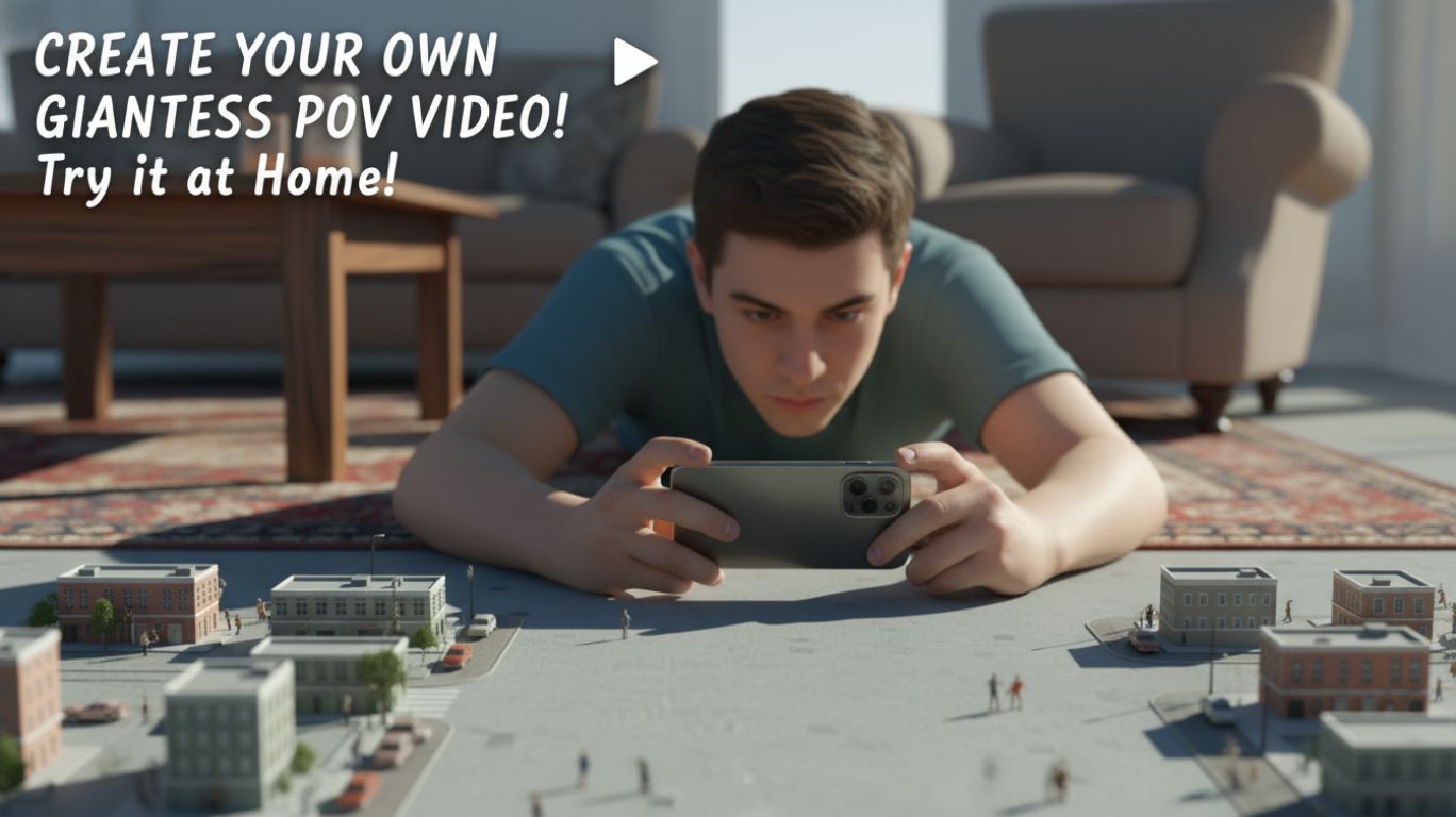 Illustration showing how to create your own giantess POV video, featuring camera placement, object scaling, and perspective techniques for giantess POV effects.