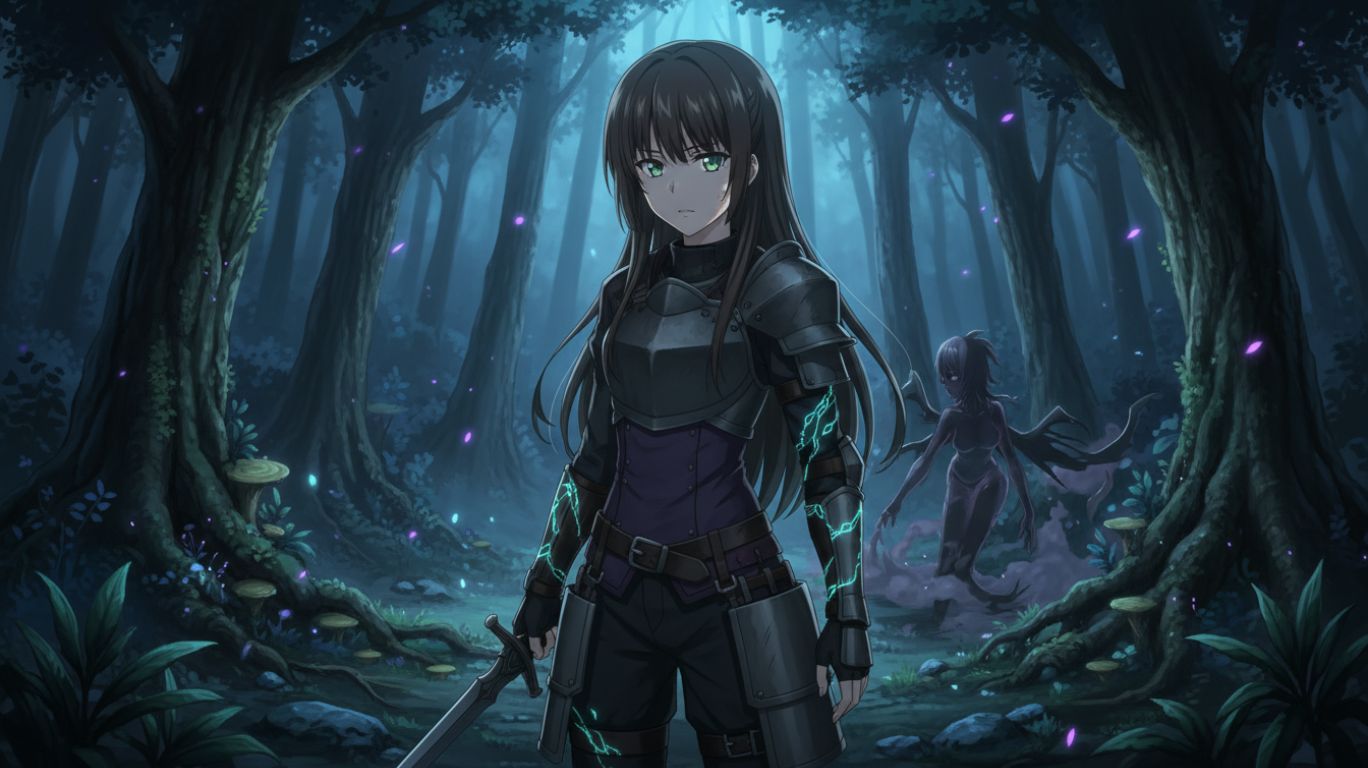 Illustration of Sayaka facing the effects of a curse after defeating a succubus, highlighting her origin story and the challenge that defines her journey.