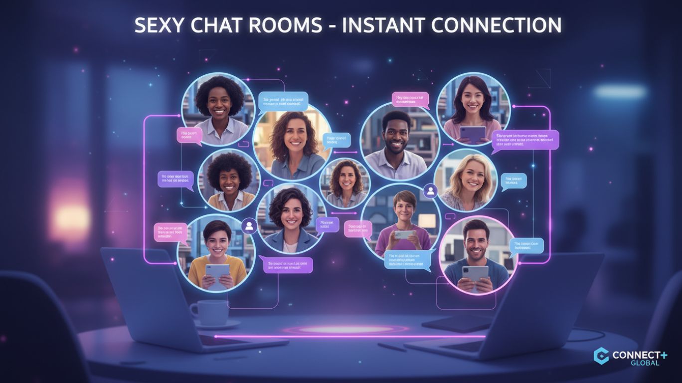 Vibrant online chat interface with diverse people on video calls, illustrating the concept of sexy chat and modern interactive chat rooms for a blog featured image.