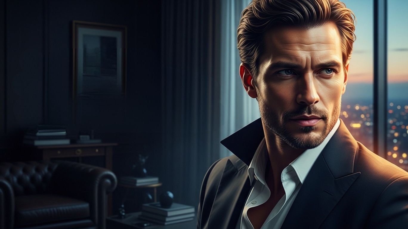 A man in a suit is featured prominently, with text overlays reading 