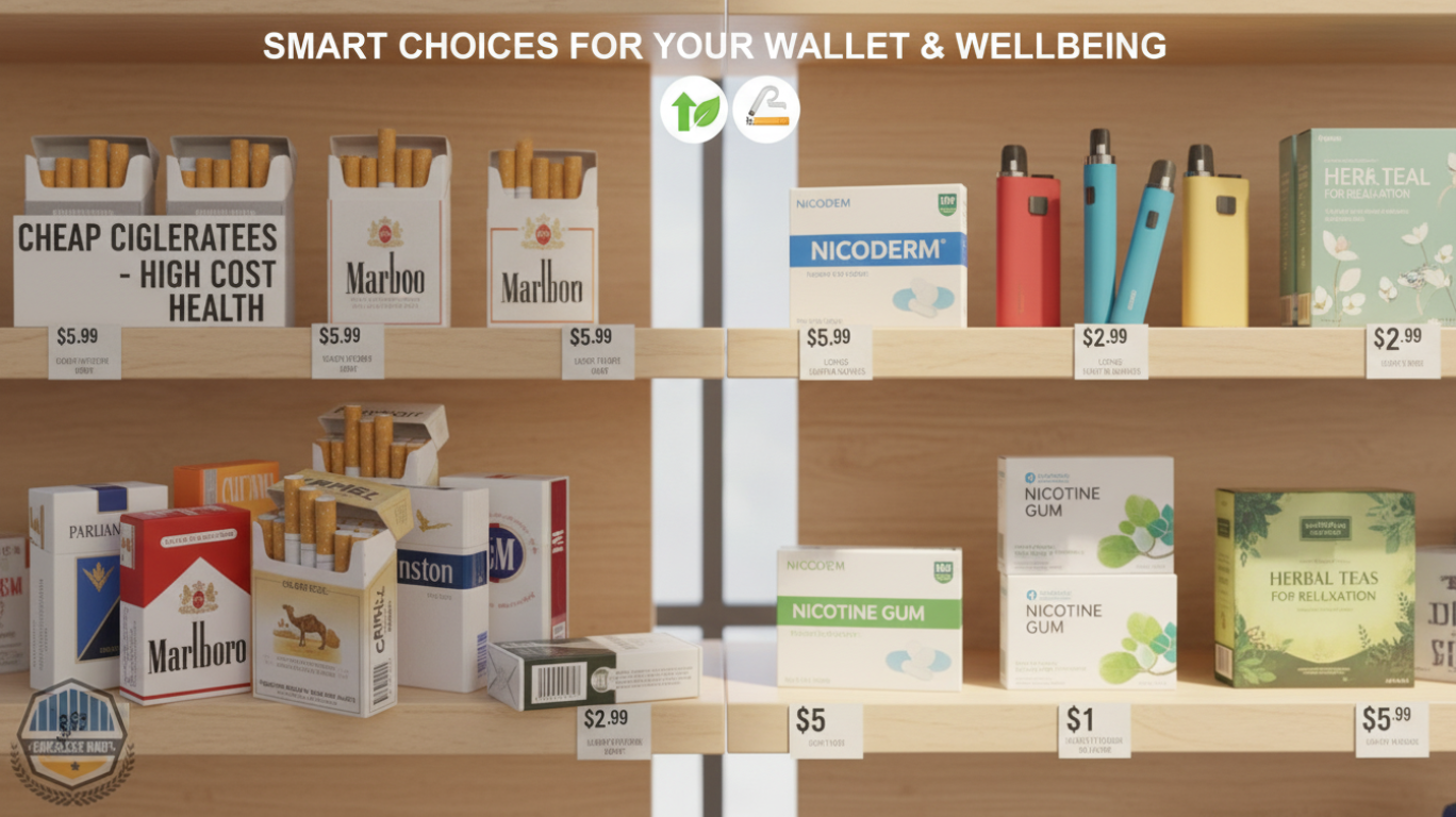 Comparison of cheap cigarettes and affordable alternatives, showing options that reduce spending better than cheap cigarettes for consumers