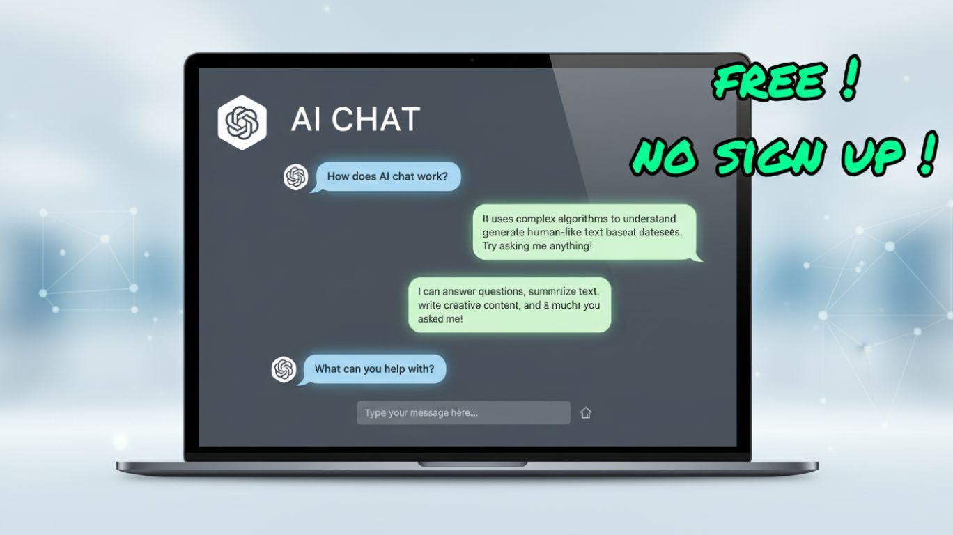 Illustration of a free AI chat interface on a smartphone, highlighting ai chat free no sign up features for a blog featured image.