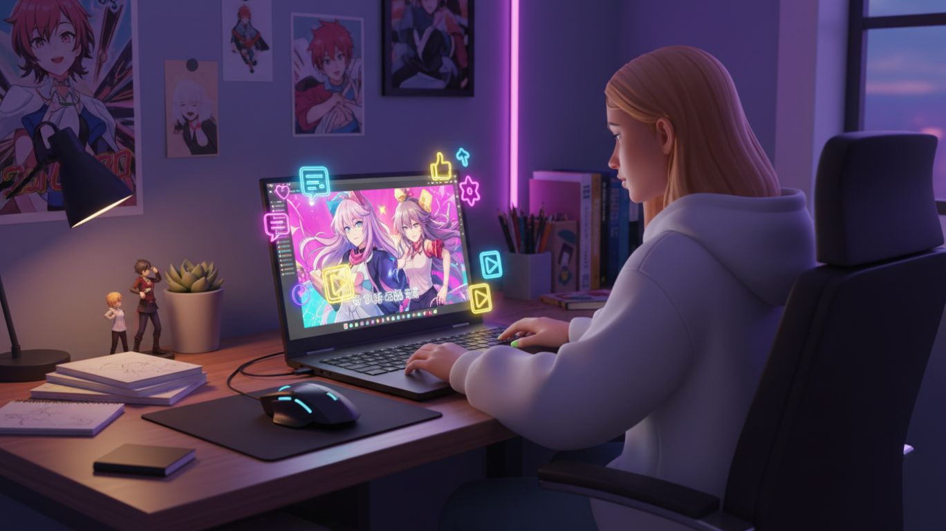 Illustration of someone searching for anime content online, representing how to explore Ice Spice R34 anime safely and responsibly.