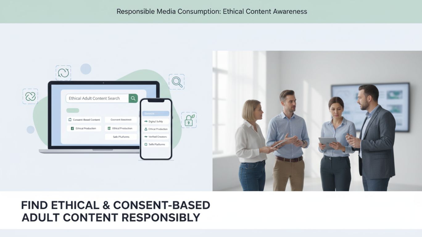 Educational infographic showing how to find ethical wholesome porn with a focus on consent, transparency, privacy, and verified creators on digital platforms.