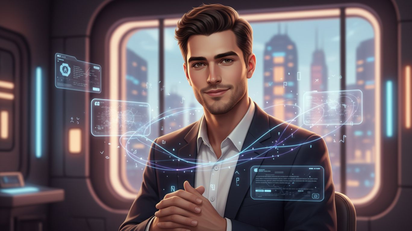 Zayden AI boyfriend character in a futuristic digital space showing warmth, confidence, and emotional connection representing modern AI companionship