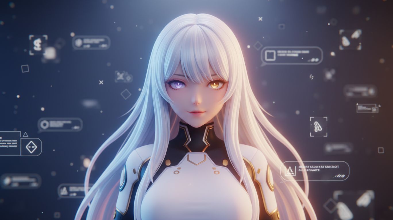 hina AI character with dual personality showing a mix of sharp commanding expression and soft warm emotion in a futuristic chat setting
