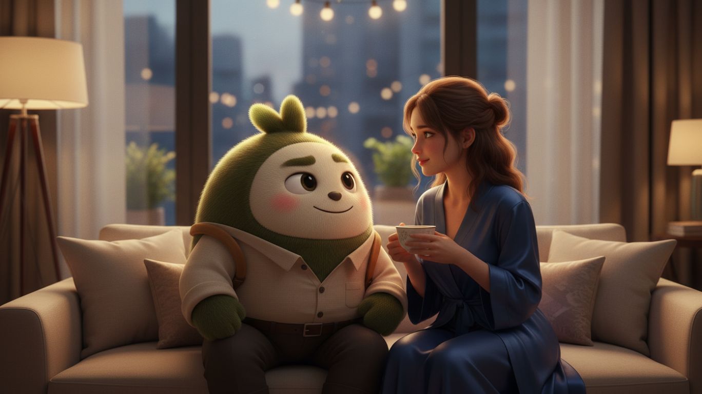 Arther expresses a balanced emotional connection combining softness and desire, showing a warm and engaging romantic moment that highlights tenderness, confidence, and meaningful companionship in a cinematic setting.