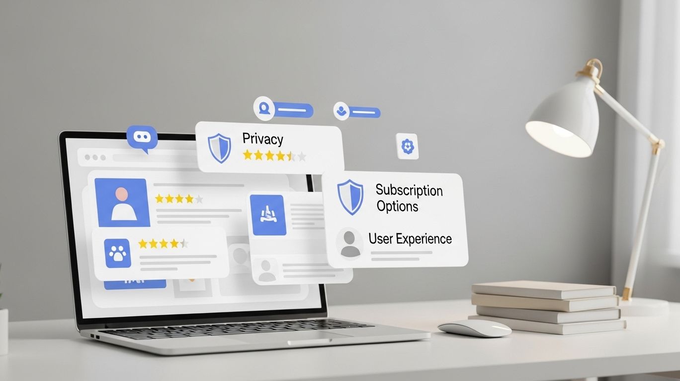 Choosing the right adult content platform by comparing privacy, security, spreaded and user experience on a modern digital interface dashboard with review and rating elements.