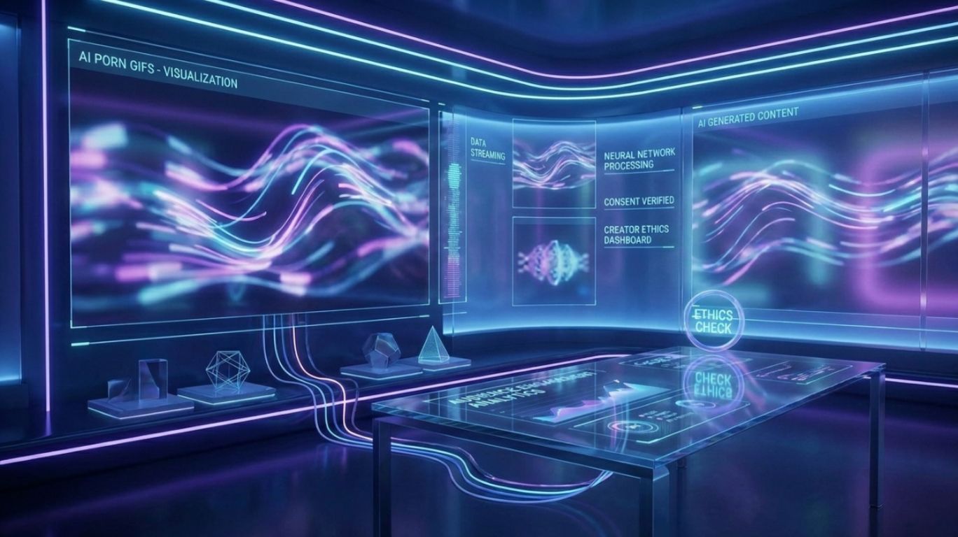 Conceptual illustration of AI porn gifs and artificial intelligence transforming adult content creation through ethical, digital, and interactive media technologies.
