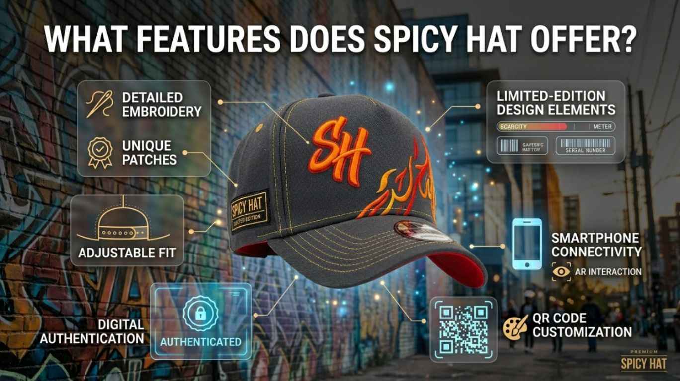 Spicy Hat showcasing innovative physical and digital features including custom streetwear design, personalization options, and smart technology integration.
