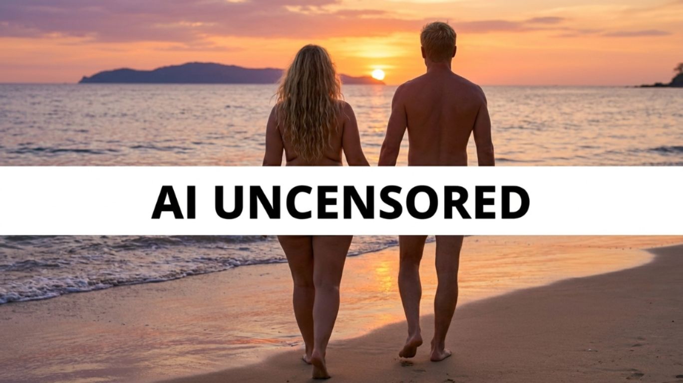 A couple walks hand-in-hand on a beach during sunset with the text 