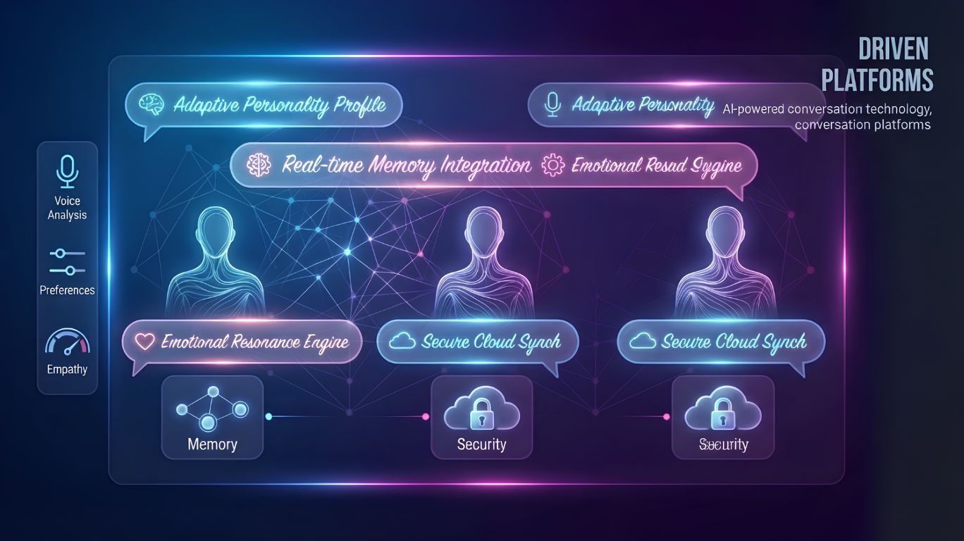 Illustration of an AI chatbot platform showing personalized conversations and adaptive memory, representing how chat porno AI systems use language models to deliver interactive and contextual dialogue experiences.