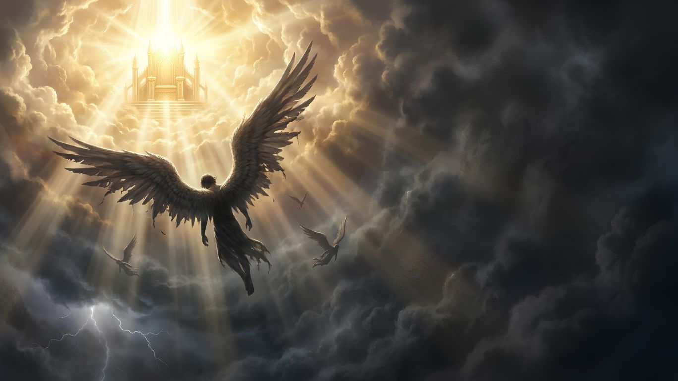 Biblical illustration showing Lucifer and the fallen angels being cast out of heaven after rebelling against God, representing the conclusion of why was lucifer cast out of heaven and the consequences of pride and disobedience.