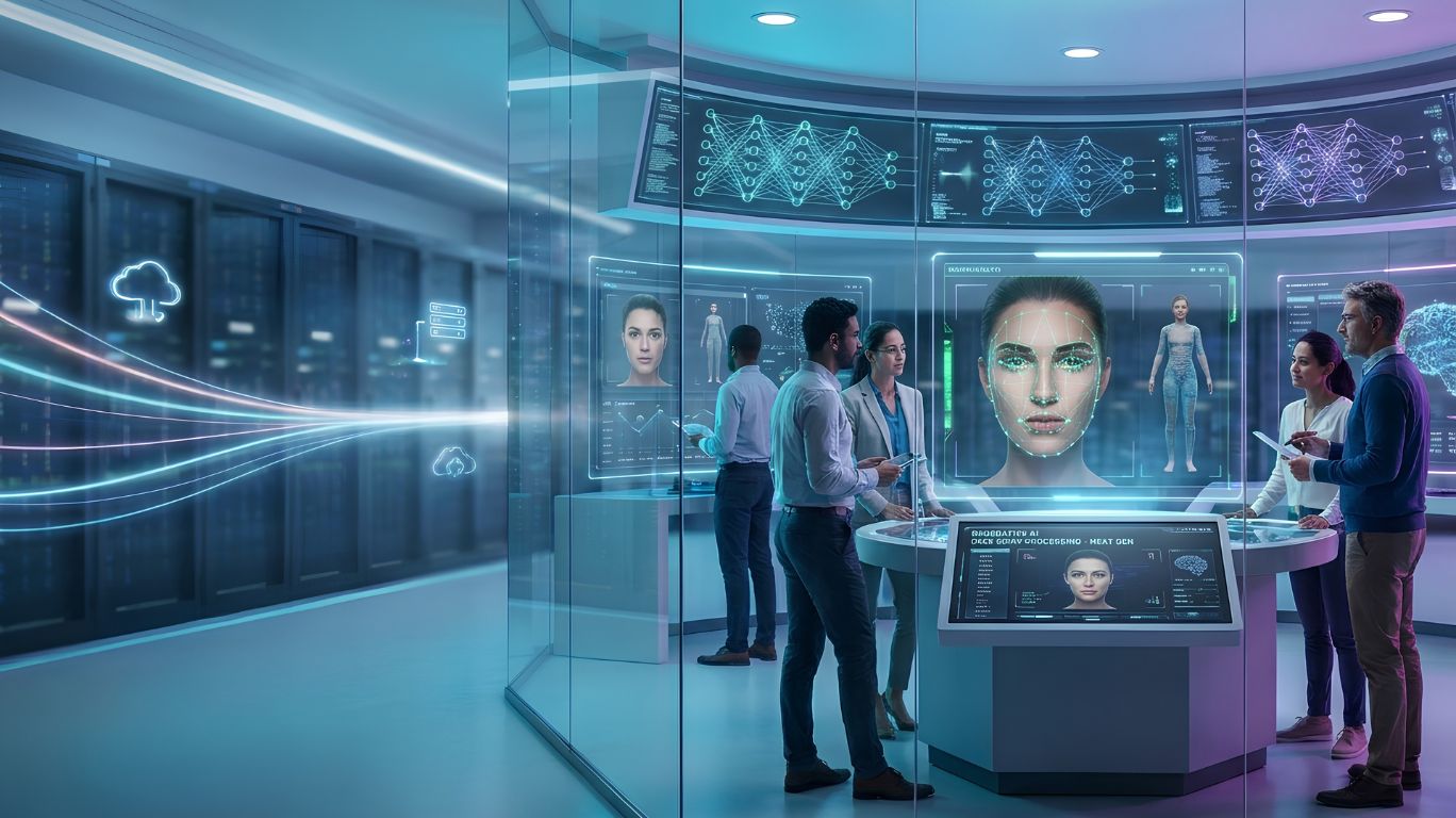 Futuristic xxx ai face swap technology with advanced generative AI, real-time rendering, neural network processing, and next-generation digital content creation workflows.
