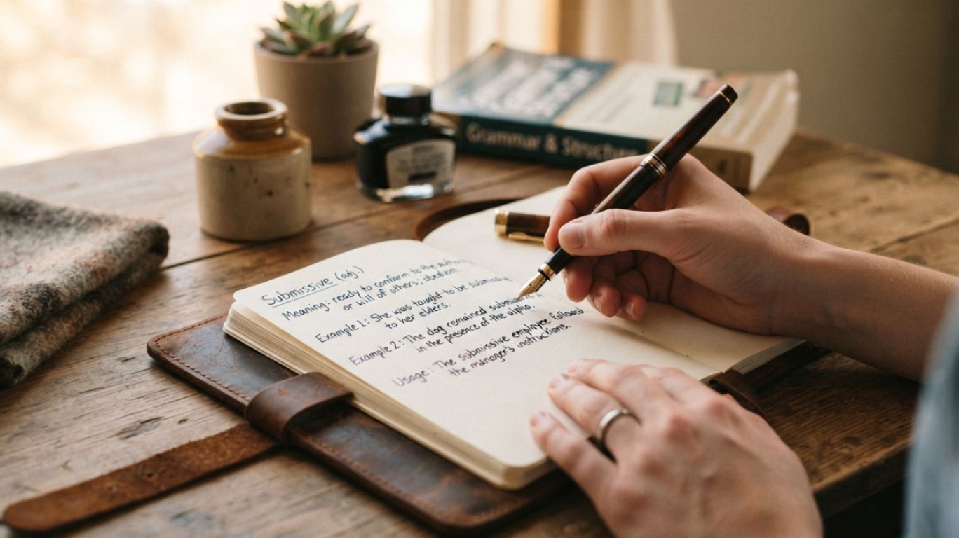 Examples of submissive in a sentence with a person writing notes about the meaning and use of submissive